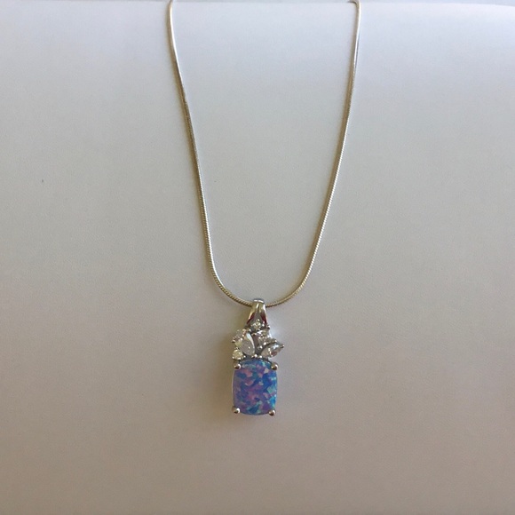 Sterling Blue Lavender Lab Opal Necklace - Picture 8 of 16